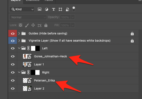 Images having been placed in the appropriate folders in Photoshop