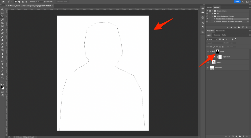 Inverted selection on Group 1's mask layer in Photoshop