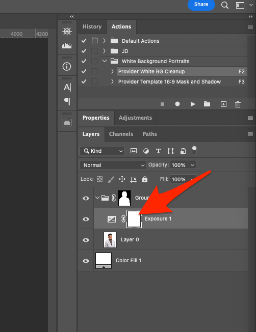 Select the mask layer on Exposure 1 in Photoshop