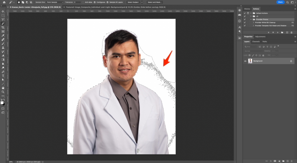 Selecting the background of an image reveals that the background is not solid white