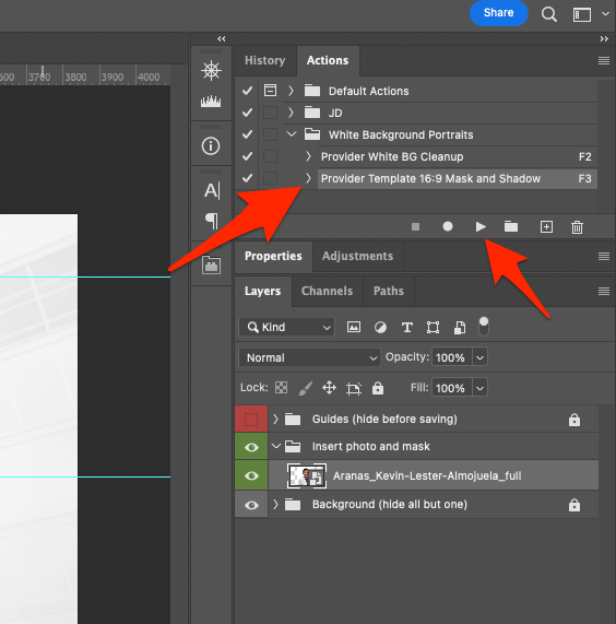 Play the Provider Template 16:9 Mask and Shadow action in Photoshop