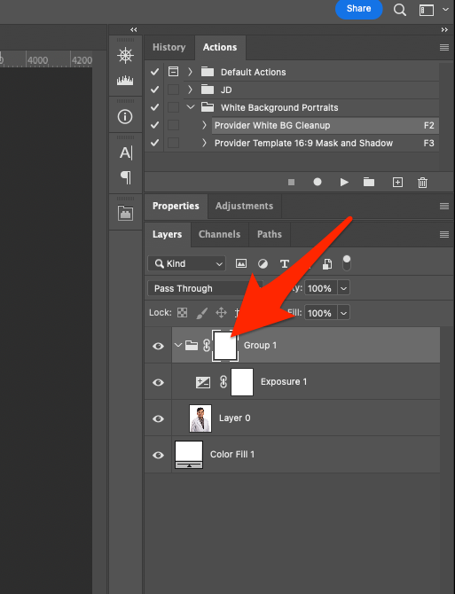 Select the mask layer on Group 1 in Photoshop