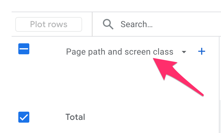 GA4 screen showing how to find analytics on a specific page by changing the dropdown to Page path and screen class.