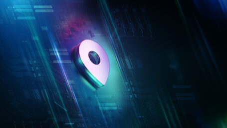 Futuristic GPS Icon in a Digital Environment Technology Background